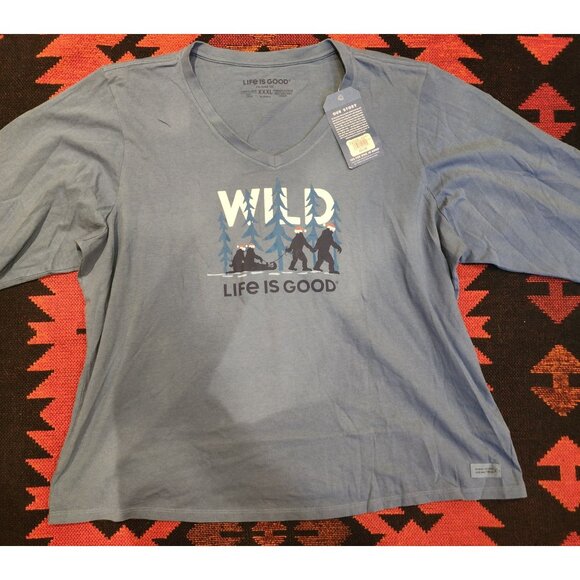 Life Is Good Women's Crusher Tee Wild Print Long Sleeve XXL Blue Cotton - Picture 1 of 12